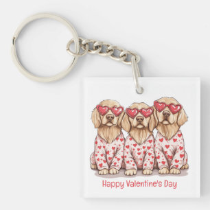 Porte-clefs Joyeuse Saint-Valentin Chiens Retriever Dorés