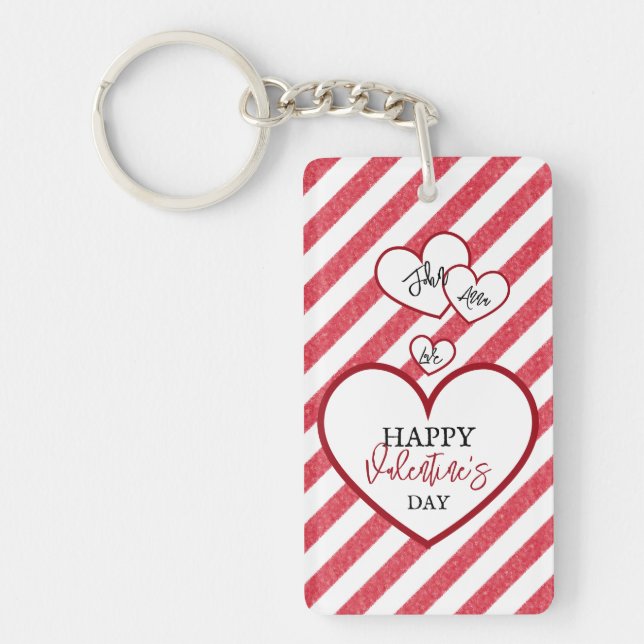 Porte-clefs Joyeuse Saint-Valentin Cœurs Craie Rayures Acryliq (Devant)