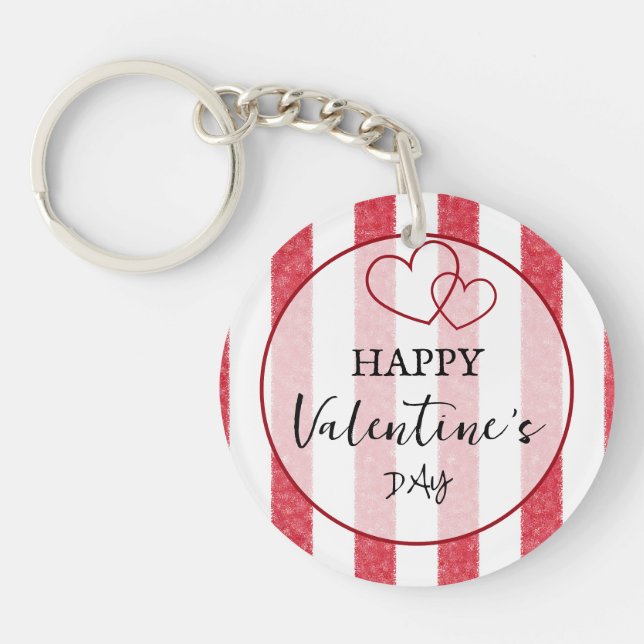 Porte-clefs Joyeuse Saint-Valentin Cœurs Rayures Acrylique (Devant)