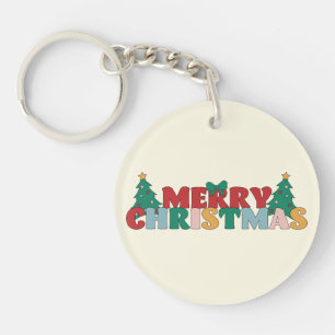 Porte-clefs Joyeuse typographie de Noël Pin Arbre Décoré