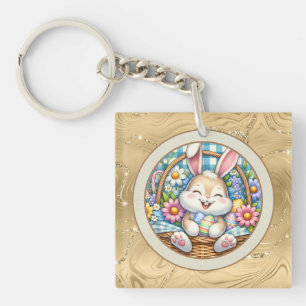Porte-clefs Joyeuses Pâques avec un lapin mignon, des œufs et