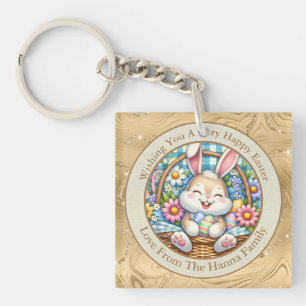 Porte-clefs Joyeuses Pâques avec un lapin mignon, des œufs et
