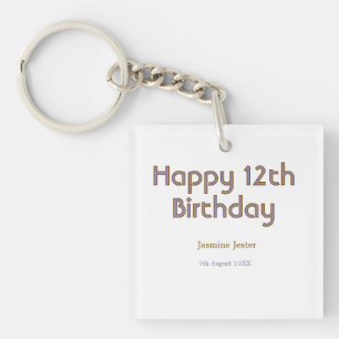 Porte-clefs joyeux 12ème anniversaire bleu or nom date simple