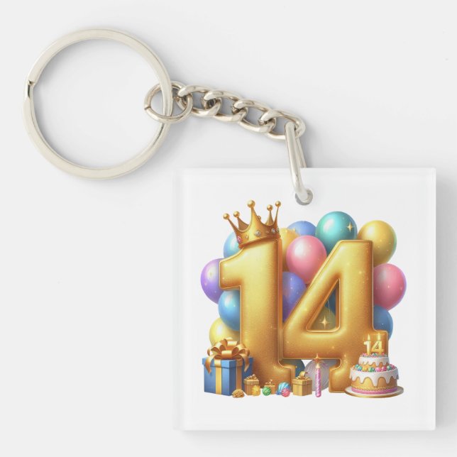 Porte-clefs Joyeux 14e anniversaire (Devant)