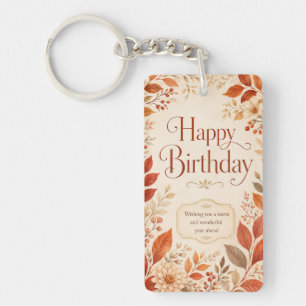 Porte-clefs Joyeux Anniversaire Aquarelle Botanique Automne Ch