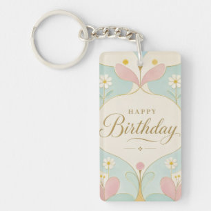 Porte-clefs Joyeux Anniversaire Art Déco Floral Géométrique Pa