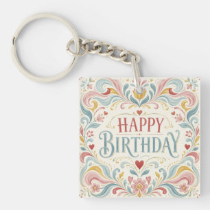 Porte-clefs Joyeux Anniversaire Art Populaire Scandinave Tourb