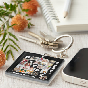 Porte-clefs Joyeux anniversaire Custom 21 Photo Collage Cadeau