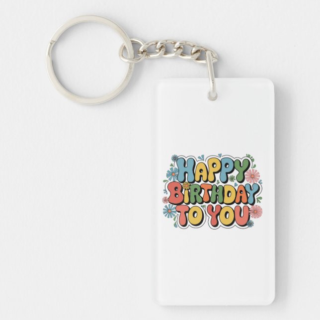 Porte-clefs Joyeux Anniversaire Floral Groovy (Devant)