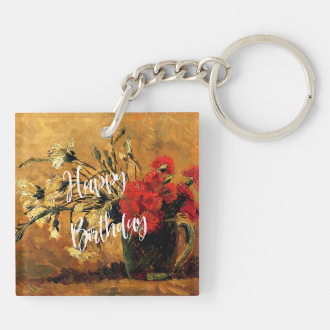 Porte-clefs Joyeux anniversaire, Jug aux oeillets rouges et bl (Dos)
