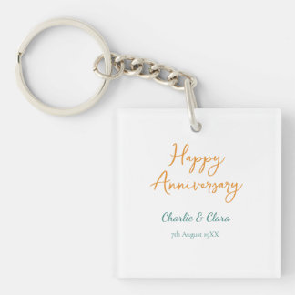Porte-clefs Joyeux anniversaire nom ajouté orange gras vert si