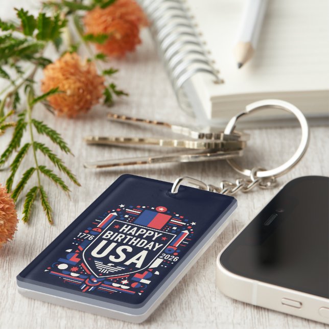 Porte-clefs Joyeux anniversaire USA 250 (Devant droit)