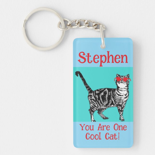Porte-clefs Joyeux anniversaire Vous Cool Tabby Chat Mens Mari (Devant)