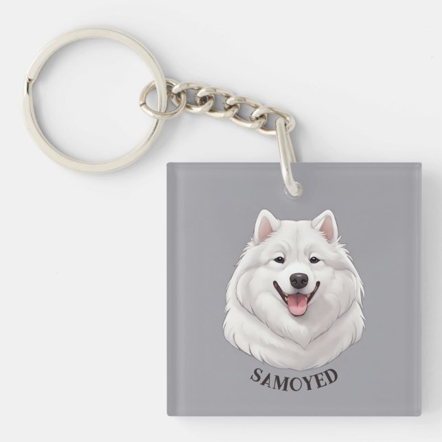 Porte-clefs Joyeux Chien Samoyé Blanc (Devant)