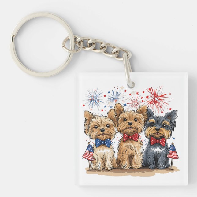 Porte-clefs Joyeux Chiens 4 juillet Yorkshire Terrier (Devant)