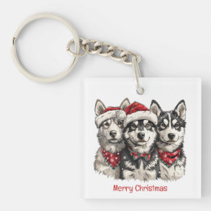 Porte-clefs Joyeux Chiens Husky Noël