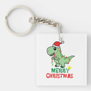Porte-clefs joyeux dinosaure de noël