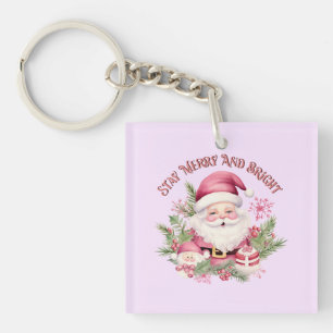 Porte-clefs Joyeux et lumineux - Père Noël rose