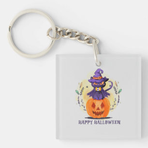 Porte-clefs Joyeux Halloween - Chat noir sorcier
