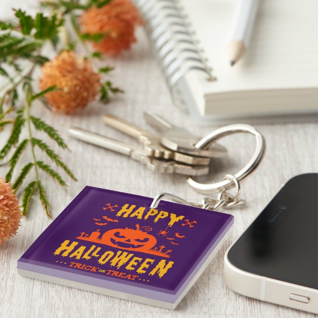 Porte-clefs Joyeux Halloween, coup ou traitement (Devant Droit)