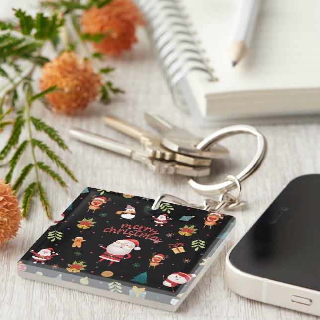 Porte-clefs Joyeux Motif de Noël (Devant Droit)
