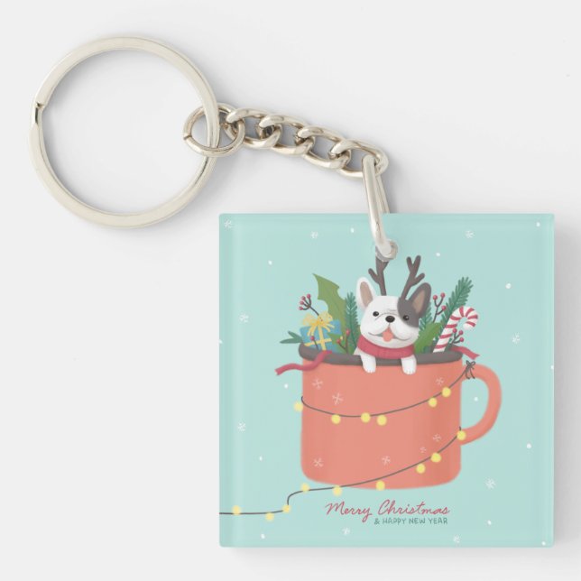 Porte-clefs Joyeux Noël : Art de l'illustration de chien (Devant)