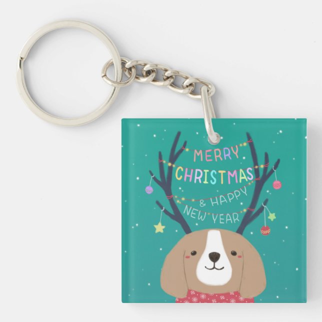 Porte-clefs Joyeux Noël : Art d'Illustration Beagle (Devant)