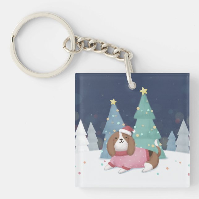 Porte-clefs Joyeux Noël : Art d'Illustration Beagle (Devant)