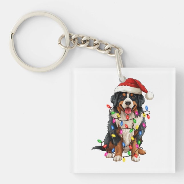 Porte-clefs Joyeux Noël Bernese Mountain Dog Santa Hat (Devant)