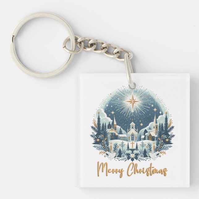 Porte-clefs Joyeux Noël bleu et or (Devant)