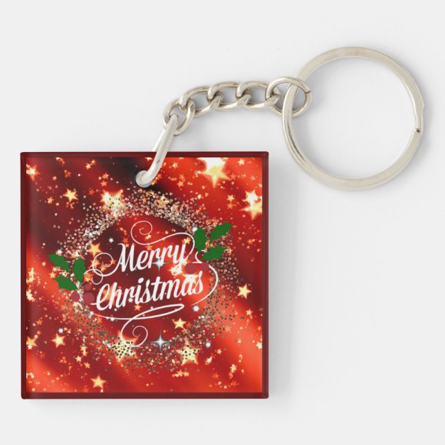 Porte-clefs Joyeux Noël, design rouge de vacances (Dos)