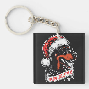 Porte-clefs Joyeux Noël - Dobermann Santa Hat Funny Chien