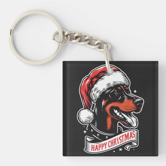 Porte-clefs Joyeux Noël - Dobermann Santa Hat Funny Chien (Devant)