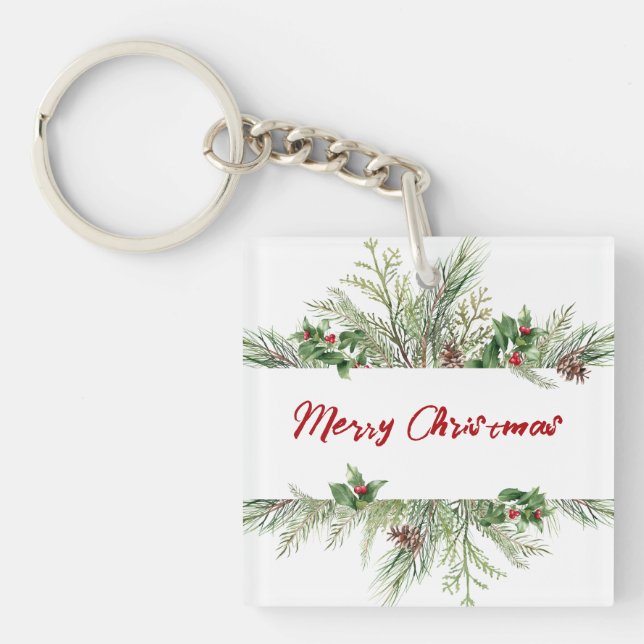 Porte-clefs Joyeux Noël encadré Hiver Voeux (Devant)