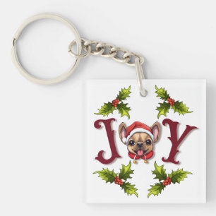 Porte-clefs Joyeux Noël Joy Cute French Bulldog holly