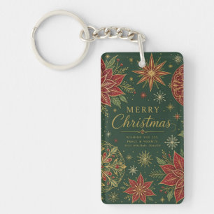 Porte-clefs Joyeux Noël Mandala Orné de Poinsettia