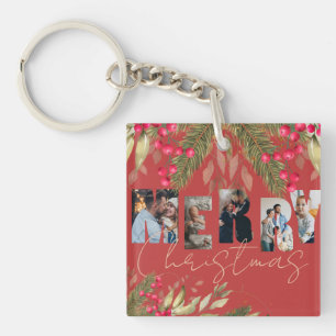 Porte-clefs Joyeux Noël Multi Photo Rouge Or Cadeaux de Fêtes