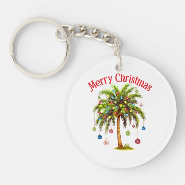 Porte-clefs Joyeux Noël Palm Tree Light Hawaiian Tropical (Devant)