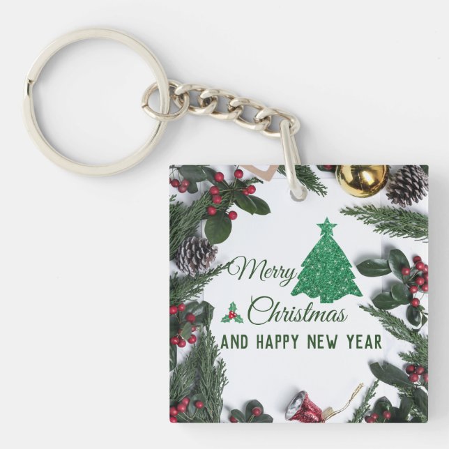 Porte-clefs Joyeux Noël - parties scintillant verte (Devant)