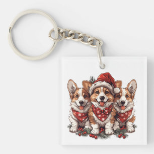 Porte-clefs Joyeux Noël Pembroke Welsh Corgi Puppies