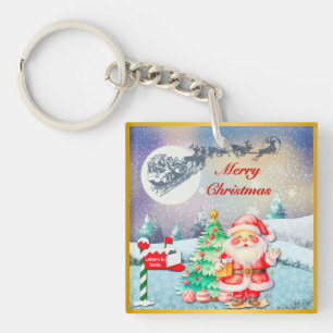 Porte-clefs Joyeux Noël Père Noël, Traîneau, Renne, Flocon de 
