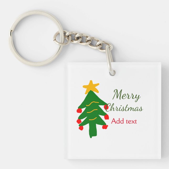 Porte-clefs Joyeux Noël rouge vert Noël ajouter le nom (Devant)