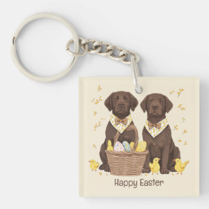 Porte-clefs Joyeux Pâques Chien Labrador Retriever au Chocolat