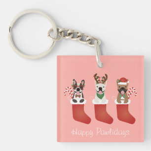 Porte-clefs Joyeux Pawlidays Français Bulldogs Noël Stocking