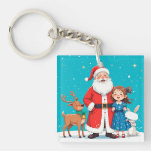 Porte-clefs Joyeux Père Noël avec jeune neigeuse