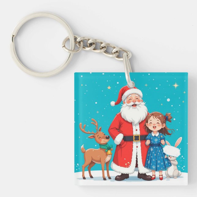 Porte-clefs Joyeux Père Noël avec jeune neigeuse (Devant)