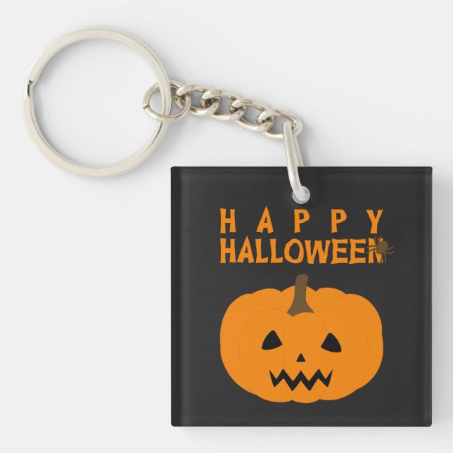 Porte-clefs Joyeux texte et Citrouille d'Halloween en Porte -  (Devant)