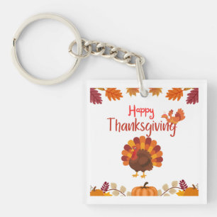 Porte-clefs Joyeux Thanksgiving Dindon et feuilles d'automne