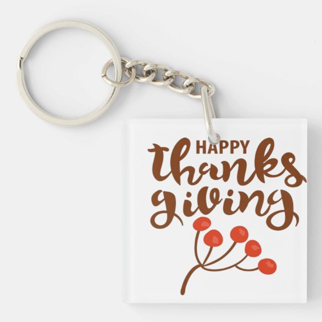 Porte-clefs Joyeux Thanksgiving Texte écriture marron avec aut (Devant)