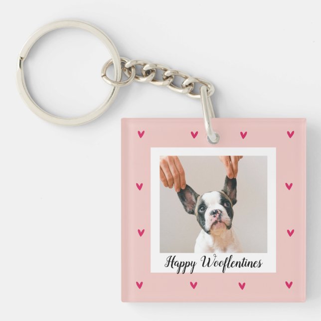 Porte-clefs Joyeux Wooflentines Avec Photo Chien | Rouge et ro (Devant)